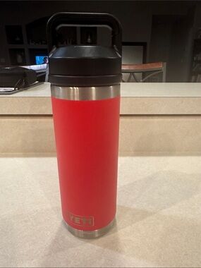 Yeti Red Stainless Steel Travel Bottle with Black Lid